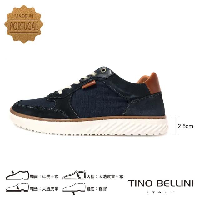 【TINO BELLINI 貝里尼】男款 葡萄牙進口丹寧綁帶休閒鞋HM4T017-4(單寧藍)