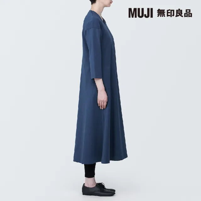 【MUJI 無印良品】女棉混二重織V領洋裝(共2色)