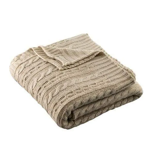 【愛爾蘭 Galway】多功能 保暖針織厚毛毯／厚披毯  米(絕版品限量1件)