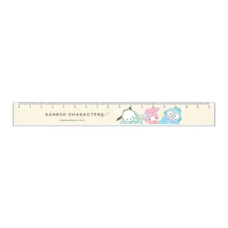 【小禮堂】Sanrio 三麗鷗 17cm 半透明塑膠直尺 - 帽T款 大集合(平輸品)