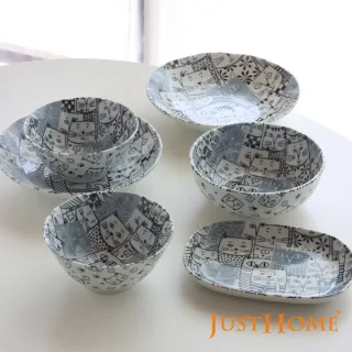【Just Home】日本製滿版貓陶瓷5.5吋飯碗(日本製 碗 多用井 丼)