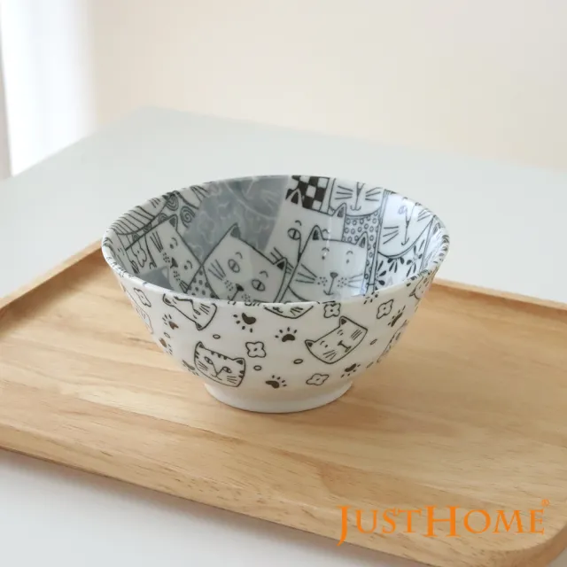 【Just Home】日本製滿版貓陶瓷5.5吋飯碗(日本製 碗 多用井 丼)