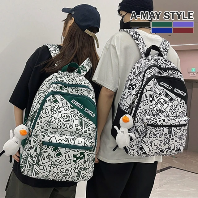 Amay Style 艾美時尚Amay Style 艾美時尚 旅行後背包 書包 日系原宿塗鴉印花大容量雙肩後背包(5色.預購)