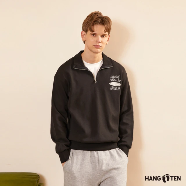 Hang Ten 男裝-韓國同步款-雙面棉POLO領拉鏈條紋