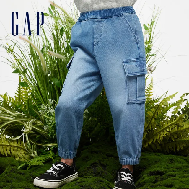 【GAP】男幼童裝 工裝束口鬆緊錐形牛仔褲-淺藍色(890423)