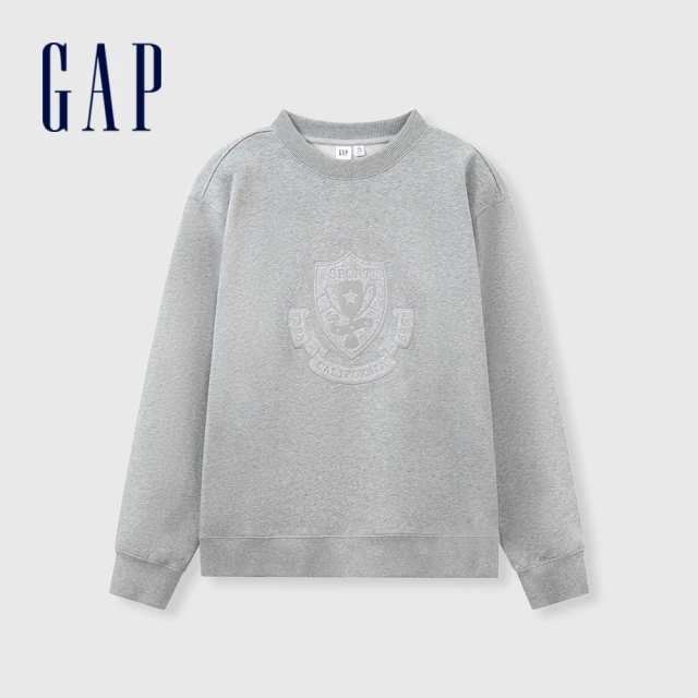 【GAP】男裝 Logo印花圓領大學T-灰色(885515)