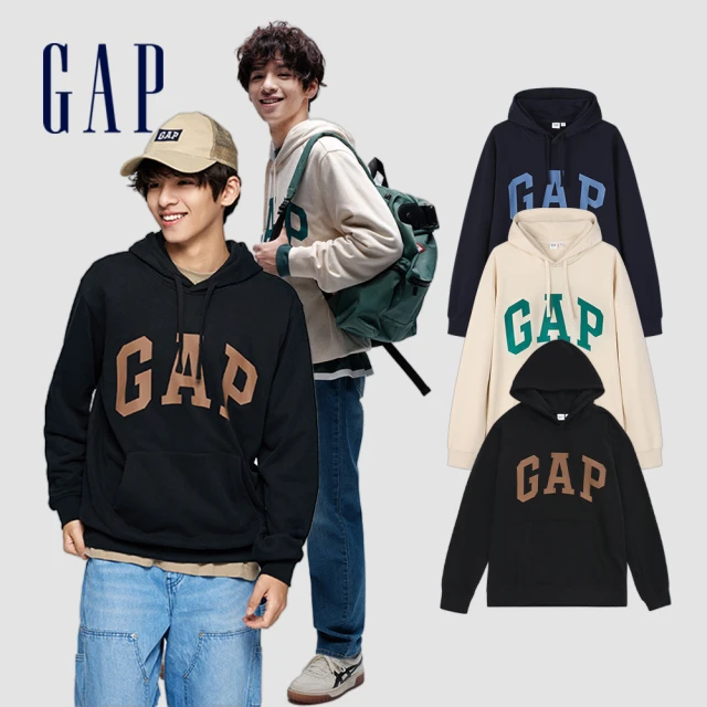 GAPGAP 男裝 Logo帽T 碳素軟磨法式圈織系列-海軍藍(892186)