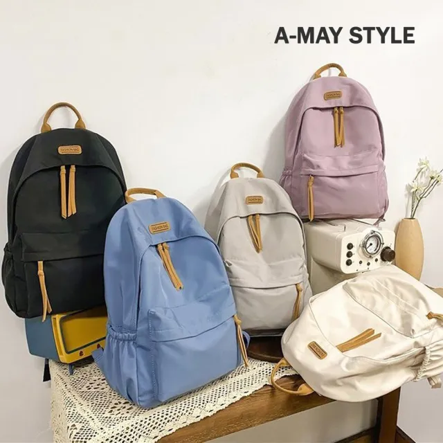 【Amay Style 艾美時尚】現貨 旅行登山後背包 防潑水尼龍包 極簡拼色學院風休閒雙肩後背包(5色)