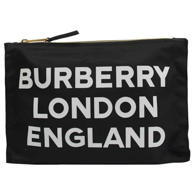 【BURBERRY 巴寶莉】經典品牌印字LOGO大容量帆布IPAD包手拿包萬用包(黑)