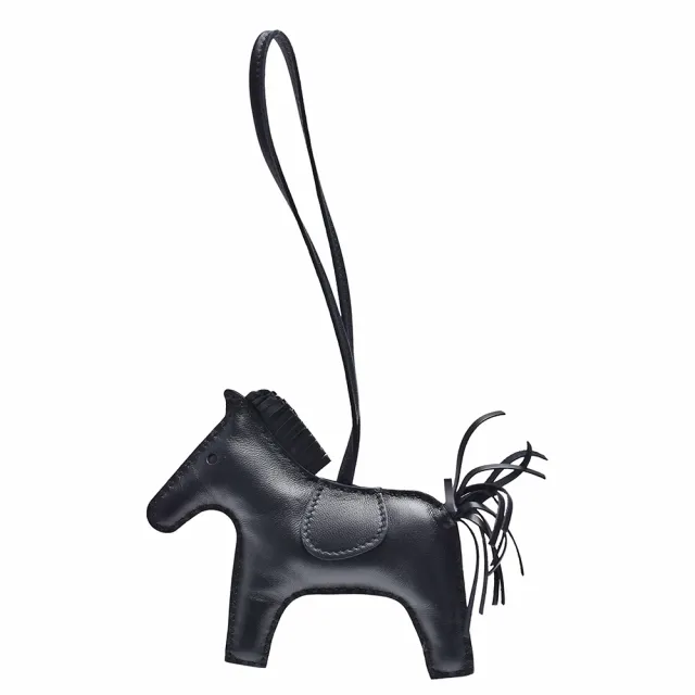【Hermes 愛馬仕】RODEO MM 馬兒造型拼色小羊皮鑰匙圈/吊飾(小-黑H064930CA-BLK)