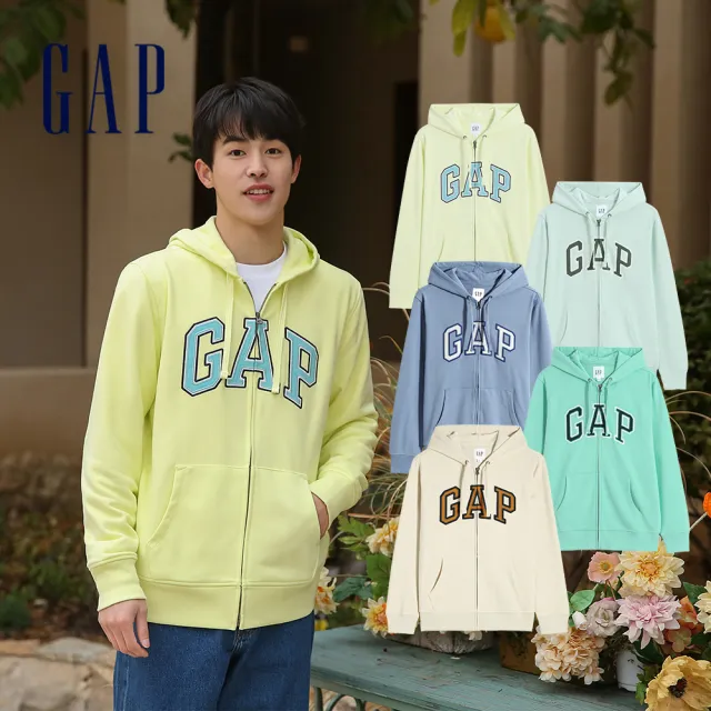 【GAP】男女同款 Logo連帽外套 冰淇淋系列 碳素軟磨法式圈織系列-多色可選(853131)