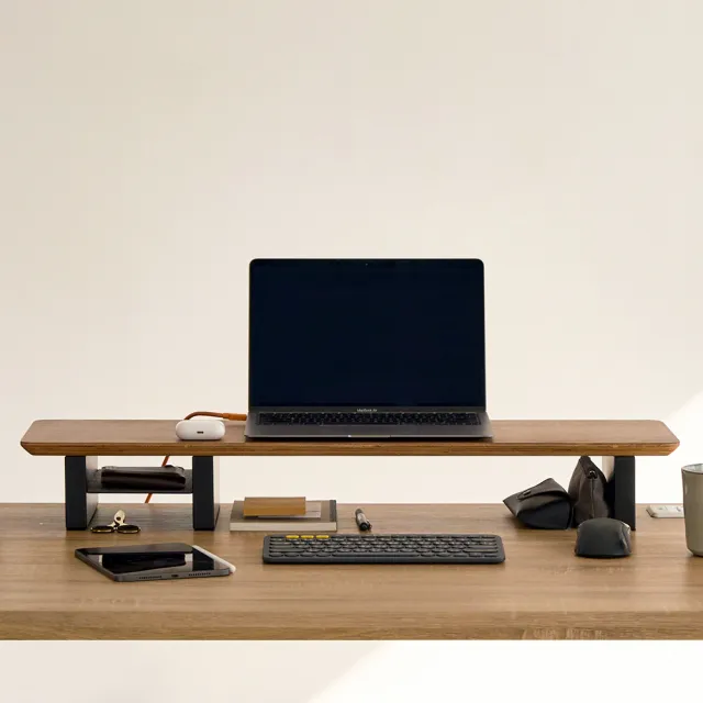 【FUNTE】桌上型收納螢幕架 - 胡桃木(螢幕增高架 置物架 螢幕架)