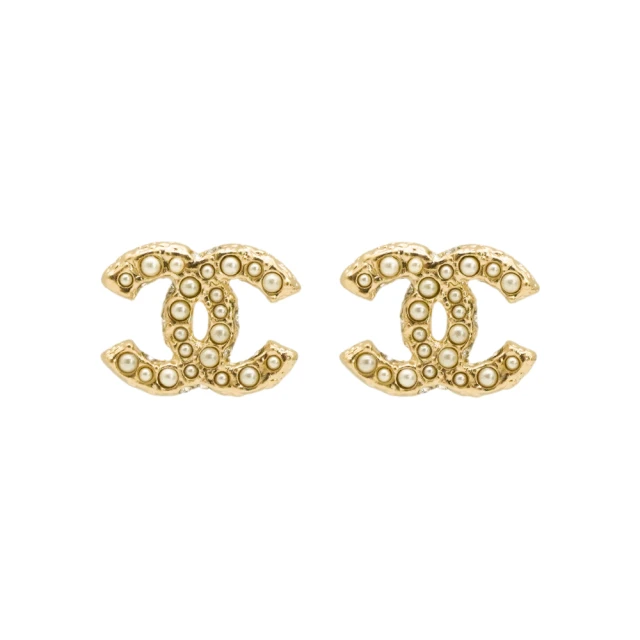 CHANEL 香奈兒CHANEL 香奈兒 銀雙C logo 珍珠鑲飾針式耳環(A64766-銀/珍珠)