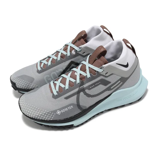 【NIKE 耐吉】野跑鞋 Wmns React Pegasus Trail 4 GTX 女鞋 防水 灰 藍(DJ7929-005)