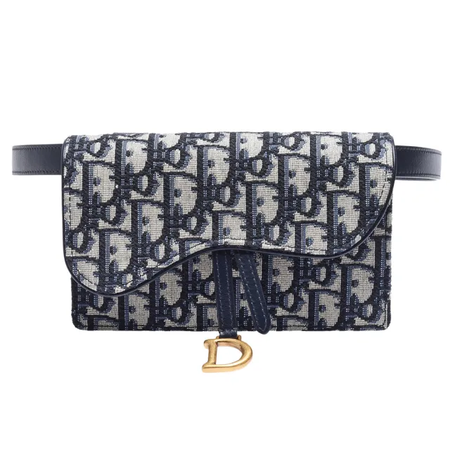 【Dior 迪奧】Saddle系列經典OBLIQUE緹花布小牛皮飾邊磁釦腰包(藍S5619CTZQ_928U)