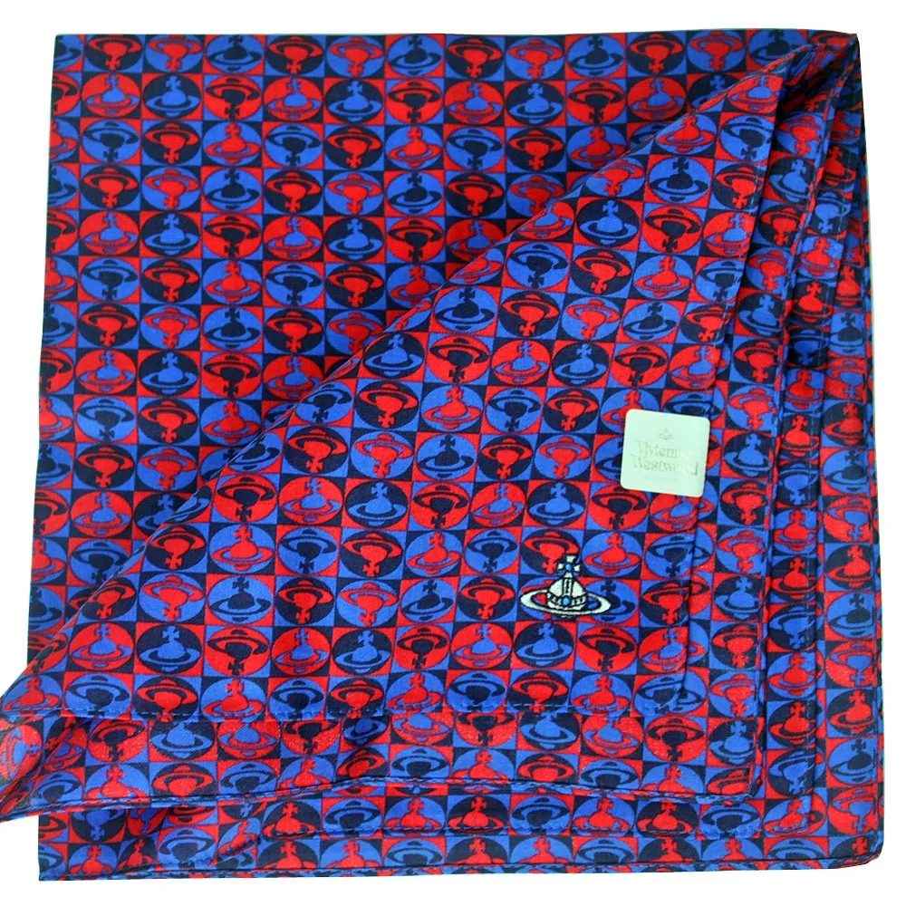 【Vivienne Westwood】滿版彩色行星LOGO底圖純棉帕領巾(紅藍撞色)