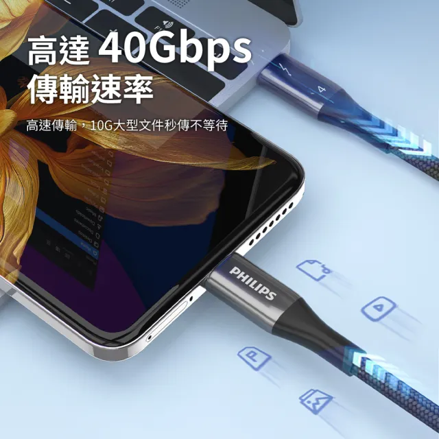 【Philips 飛利浦】Thunderbolt 4  C to C 240W PD超高速傳輸充電線100cm(DLC4587C)