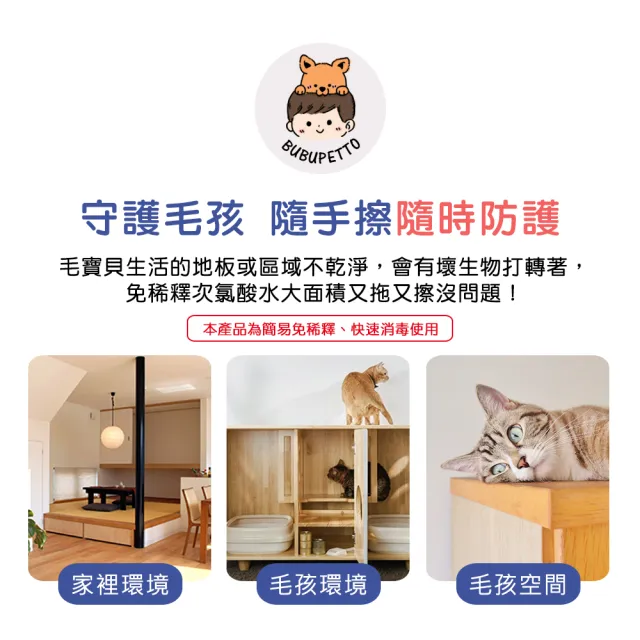 【BUBUPETTO】養貓必備清潔用次氯酸水濕紙巾24片x4盒(貓 寵物)