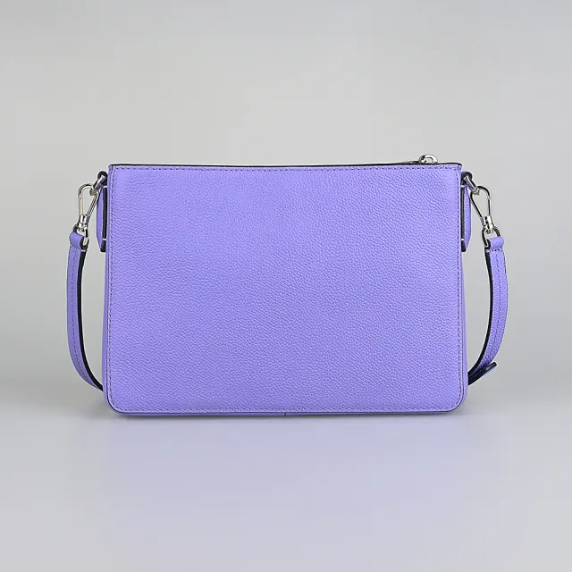 【KATE SPADE】kate spade Margaux簡約燙金LOGO荔枝紋牛皮拉鍊斜背包(中/粉藍)