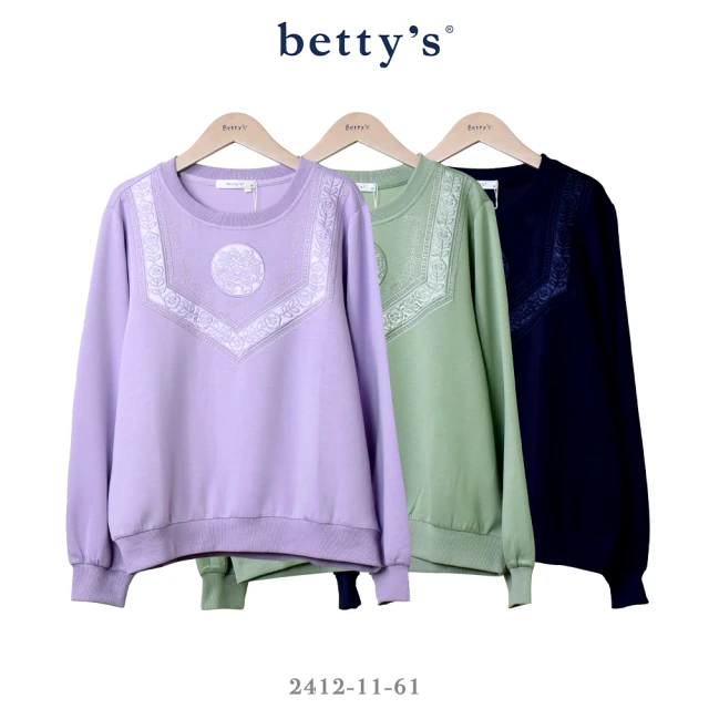betty’s 貝蒂思 胸前花草刺繡圓領長袖T-shirt(