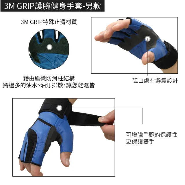 【WellFit】3M GRIP護腕健身手套-男款(重訓)