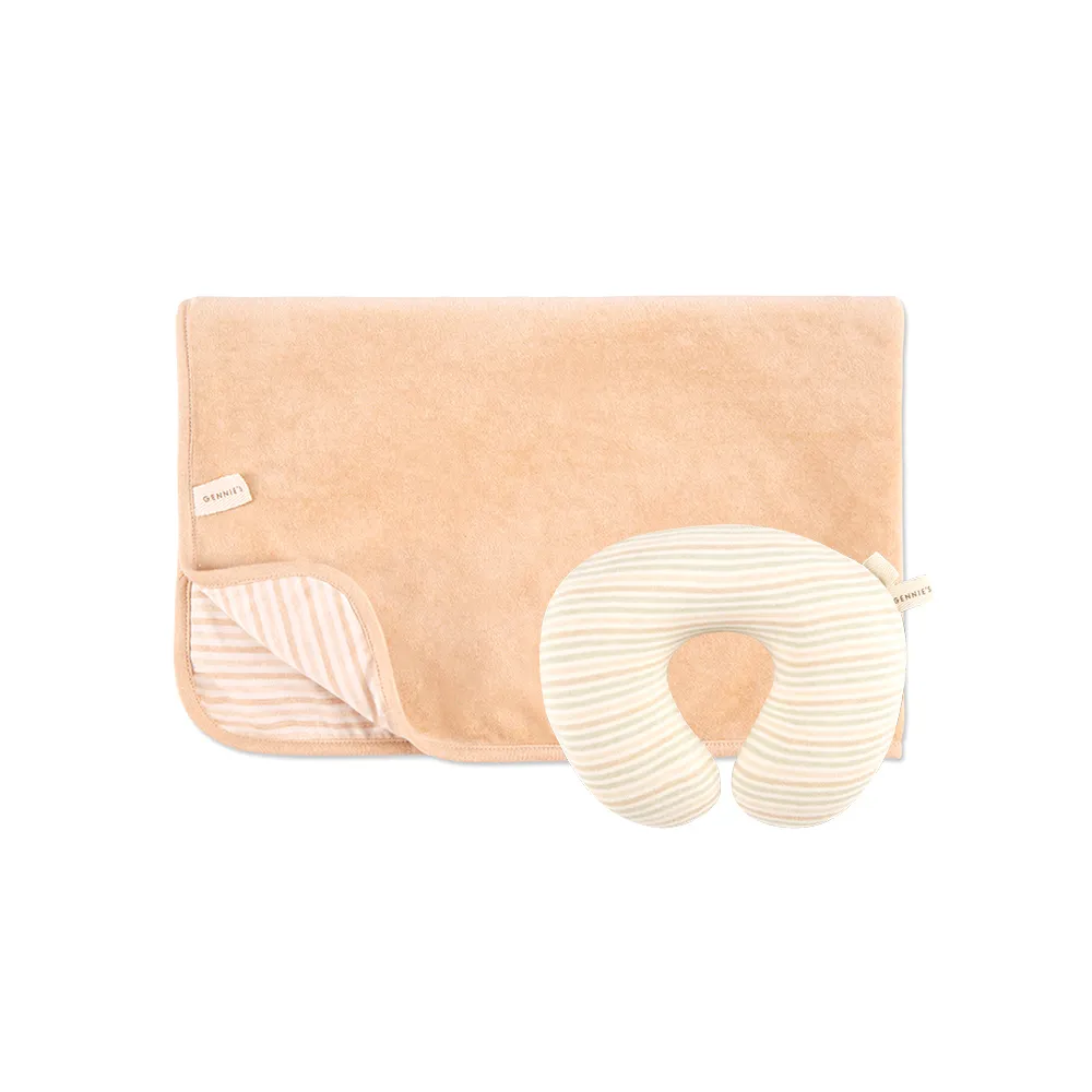 【Gennies 奇妮】舒眠超值寢具二件組-原棉(頸枕+嬰兒被)