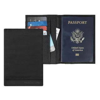 【Travelon】拼接皮革護照夾 墨黑 / RFID防盜 護照保護套 護照包 多功能收納包 暑假出遊