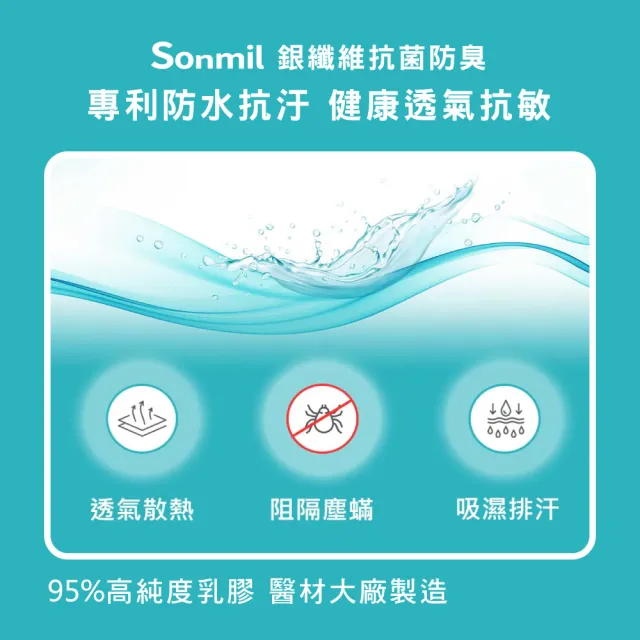 【sonmil】日本銀纖防水95%高純度乳膠床墊3尺7.5cm單人床墊 3M吸濕排汗防蹣(頂級先進醫材大廠)