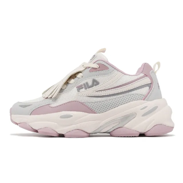 【FILA】休閒鞋 Tassel 女鞋 白 粉 皮革 緩衝 厚底 老爹鞋 斐樂(5J318Y754)