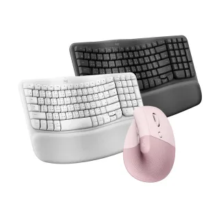 【Logitech 羅技】Lift 玫瑰粉人體工學垂直滑鼠+Wave Keys人體工學鍵盤+桌墊