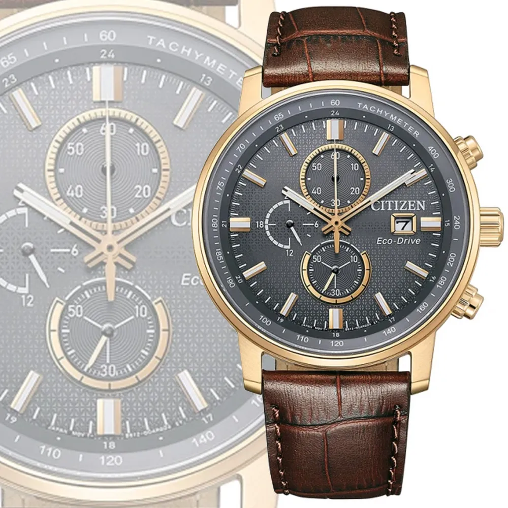 【CITIZEN 星辰】Chronograph 光動能 碼錶計時三眼 男錶 父親節 送禮 禮物推薦(CA0843-11H)