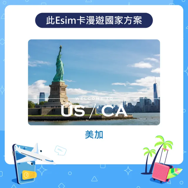 【漫遊達人】國際漫遊網路卡 ESIM 美加15天 4GB 到量降速128Kbps(行動網路 立即開通 北美)