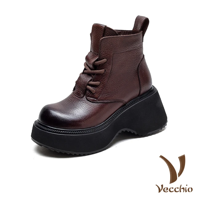VecchioVecchio 真皮馬丁靴 厚底馬丁靴/真皮頭層牛皮復古版型個性厚底馬丁靴(棕)