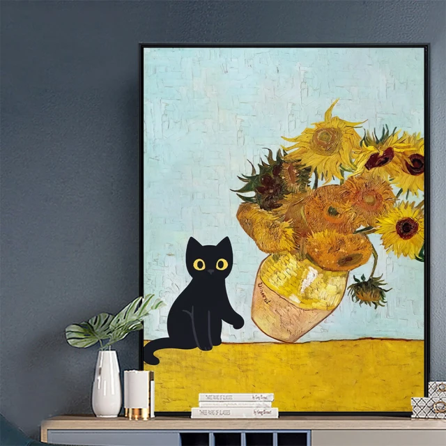 Lifedecor 森活小飾 CAT•向日葵_30*40cm(裝飾畫專營_台灣製造)