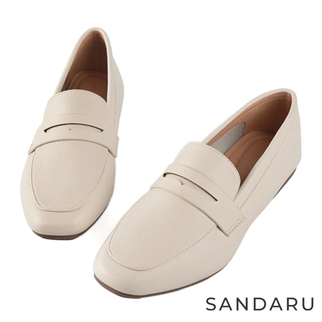 SANDARU 山打努 中跟鞋 法式美型壓摺尖頭瑪麗珍鞋(米