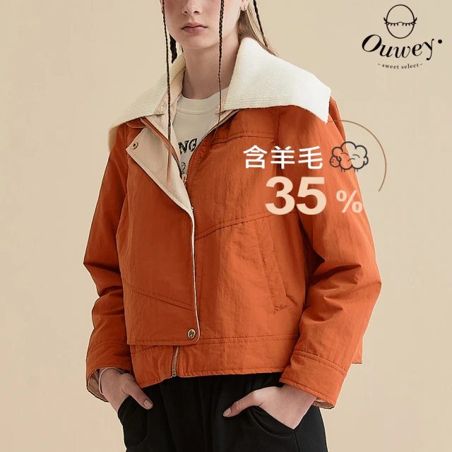 OUWEY 歐薇OUWEY 歐薇 可拆羅紋領混羊毛風衣外套(桔色；S-L；3234134003)