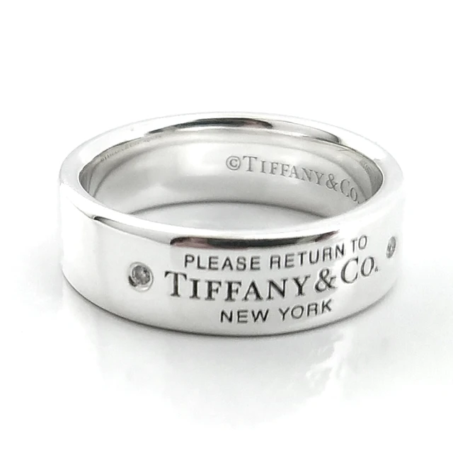 Tiffany&Co. 蒂芙尼 925純銀-鑲兩顆鑽Return to Tiffany刻字環形戒指(展示品)