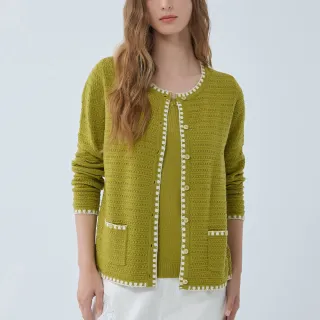 【ILEY 伊蕾】撞色滾邊提織混羊毛假兩件針織上衣(兩色；M-2L；1234455407)