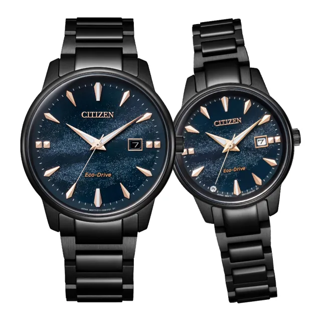 【CITIZEN 星辰】PAIR 廣告款天川銀河時尚光動能對錶-黑x藍(BM7595-89L+EW2595-81L)