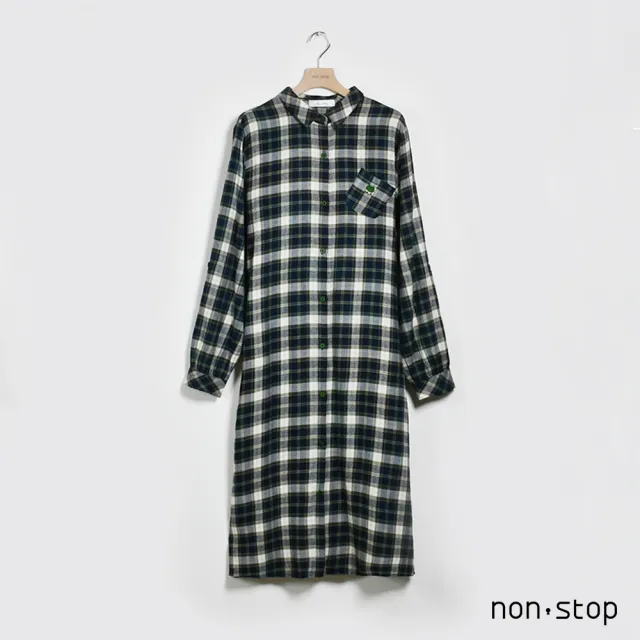 【non-stop】復古格紋配色襯衫式洋裝-2色
