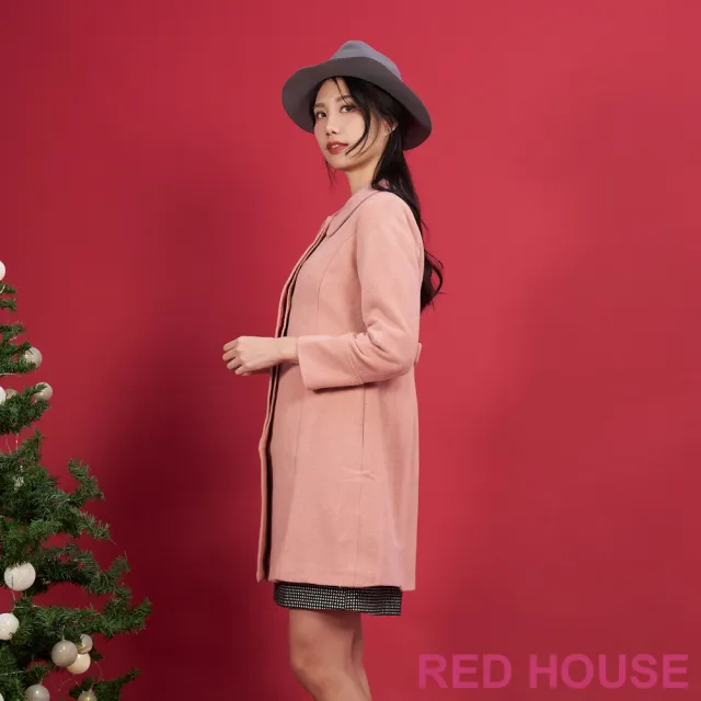 【RED HOUSE 蕾赫斯】質感素雅羊毛混紡大衣(蜜桃粉)
