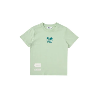 【FILA官方直營】KIDS 男童 女童 童短袖棉質圓領T恤-淺綠(1TEX-4400-LN)