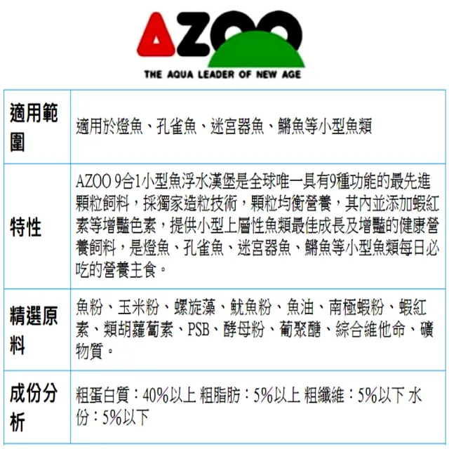 【AZOO】9合1小型魚浮水漢堡 120ml 添加蝦紅素等增豔色素/先進顆粒飼料(適用燈魚.孔雀魚.等小型魚類)