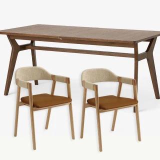 【LITOOC】JENSON多功能伸縮餐桌餐椅優惠組合(伸縮桌/實木餐桌/實木餐椅)