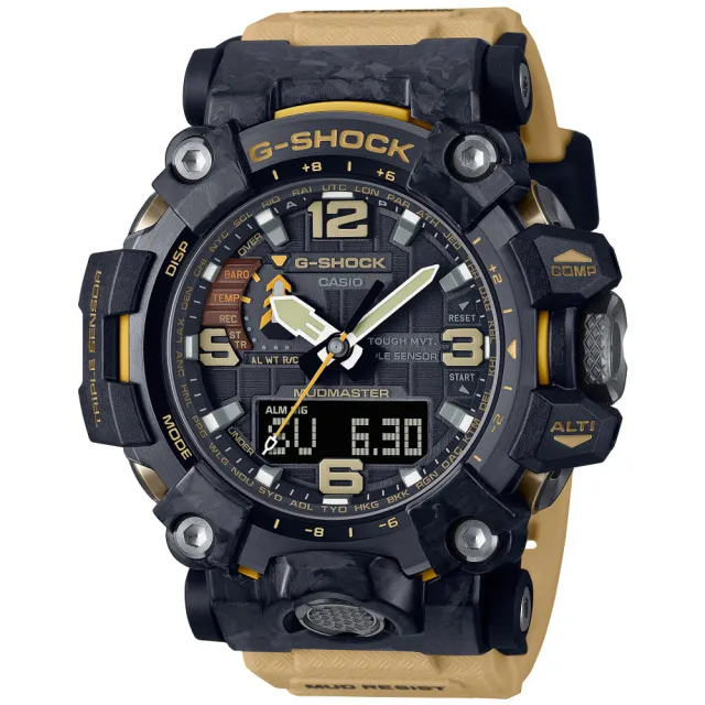 【CASIO 卡西歐】G-SHOCK 碳纖維泥人太陽能雙顯腕錶 禮物推薦 送禮首選(GWG-2000-1A5)