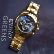 【BOSS】金框 藍面 金色不鏽鋼錶帶 三眼計時 44mm 男錶 手錶(1513340)