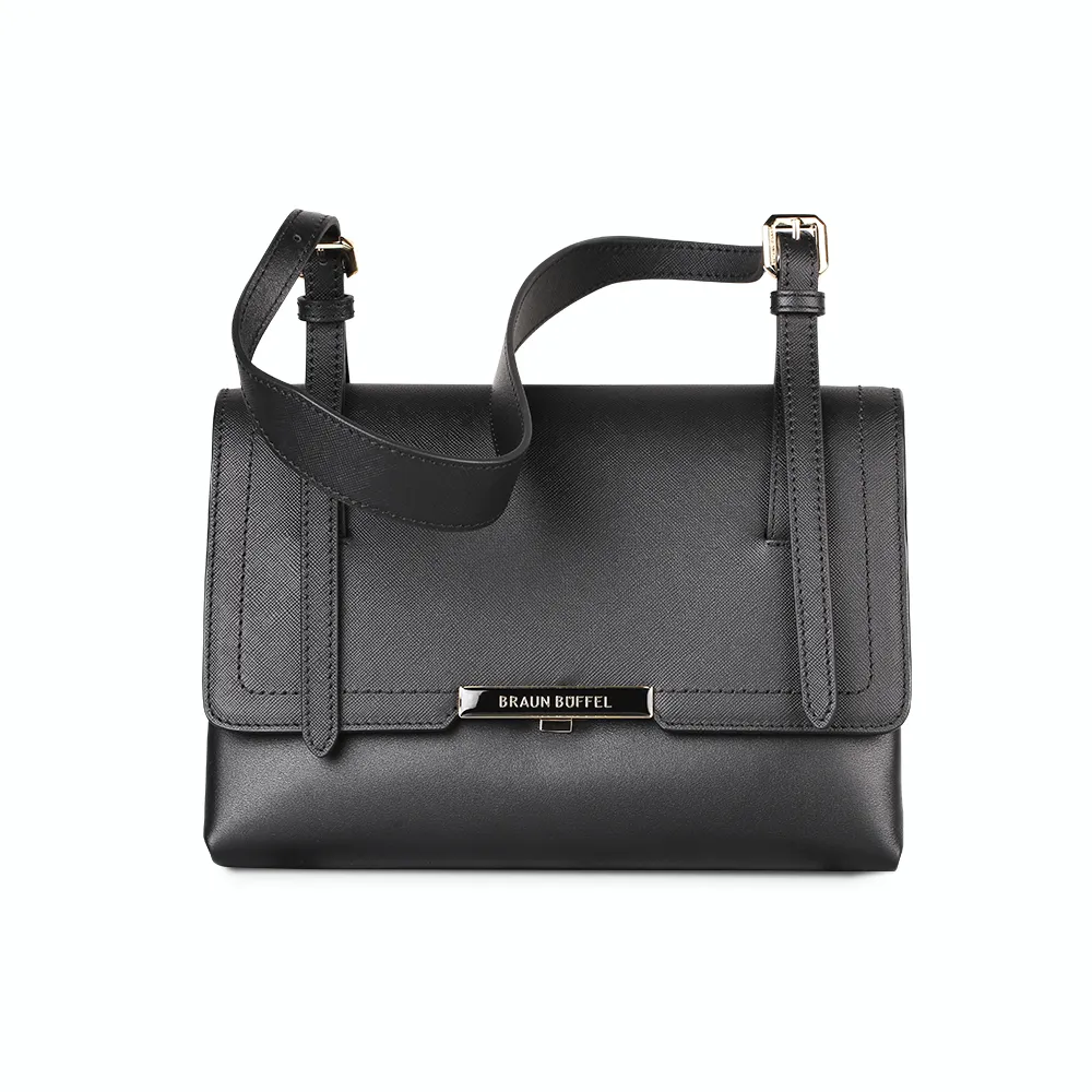 【BRAUN BUFFEL 德國小金牛】台灣總代理 女爵士 斜背包-黑色(BF824-27-BK)