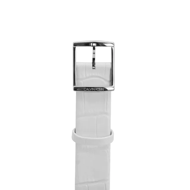 【Calvin Klein 凱文克萊】Window系列 銀框 白面 矩形錶  白色皮革錶帶 手錶 腕錶 CK錶 母親節(K2M23120)