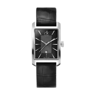 【Calvin Klein 凱文克萊】Window系列 銀框 黑面 矩形錶  黑色皮革錶帶 手錶 腕錶 CK錶(K2M23107)
