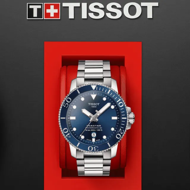 【TISSOT 天梭】官方授權 Seastar 海星陶瓷表圈300米潛水機械錶-43mm    母親節(T1204071104103)